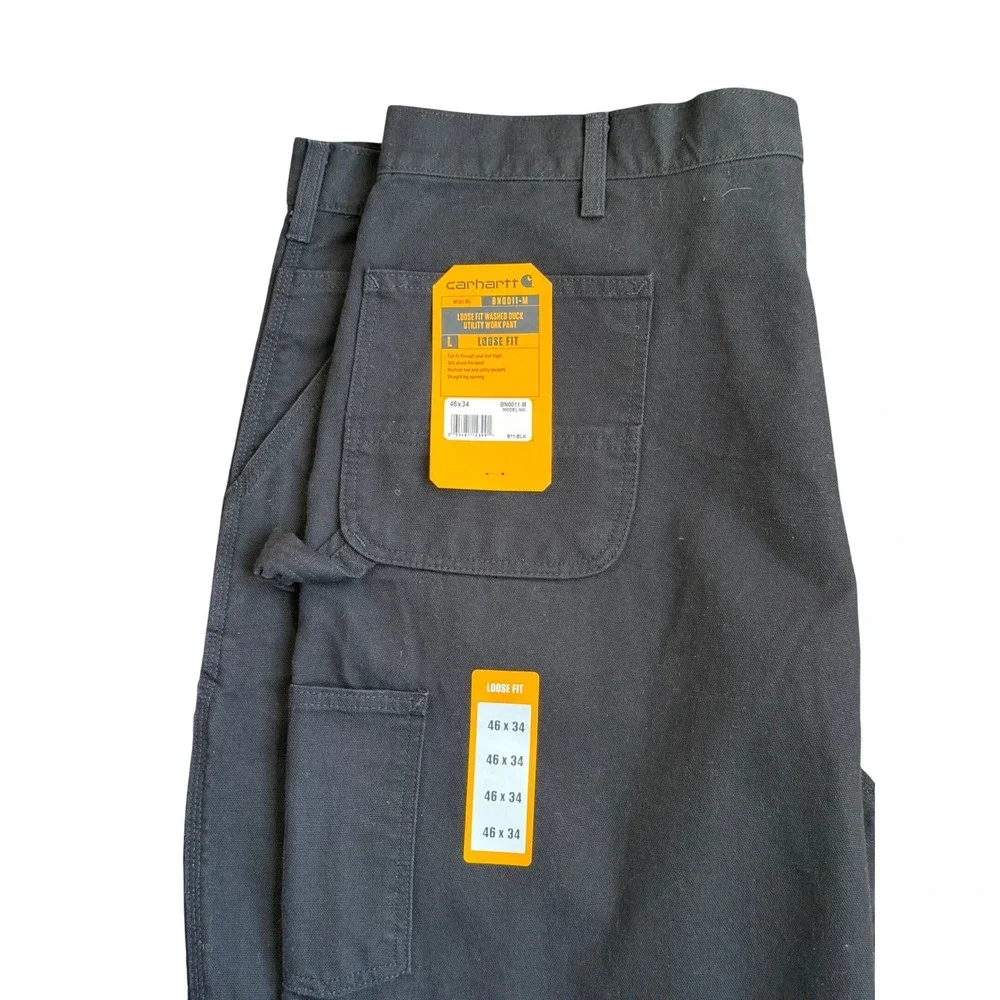 Carhartt B11 Washed Duck Work Pants Mens 46x34 Black Loose Fit Utility NWT